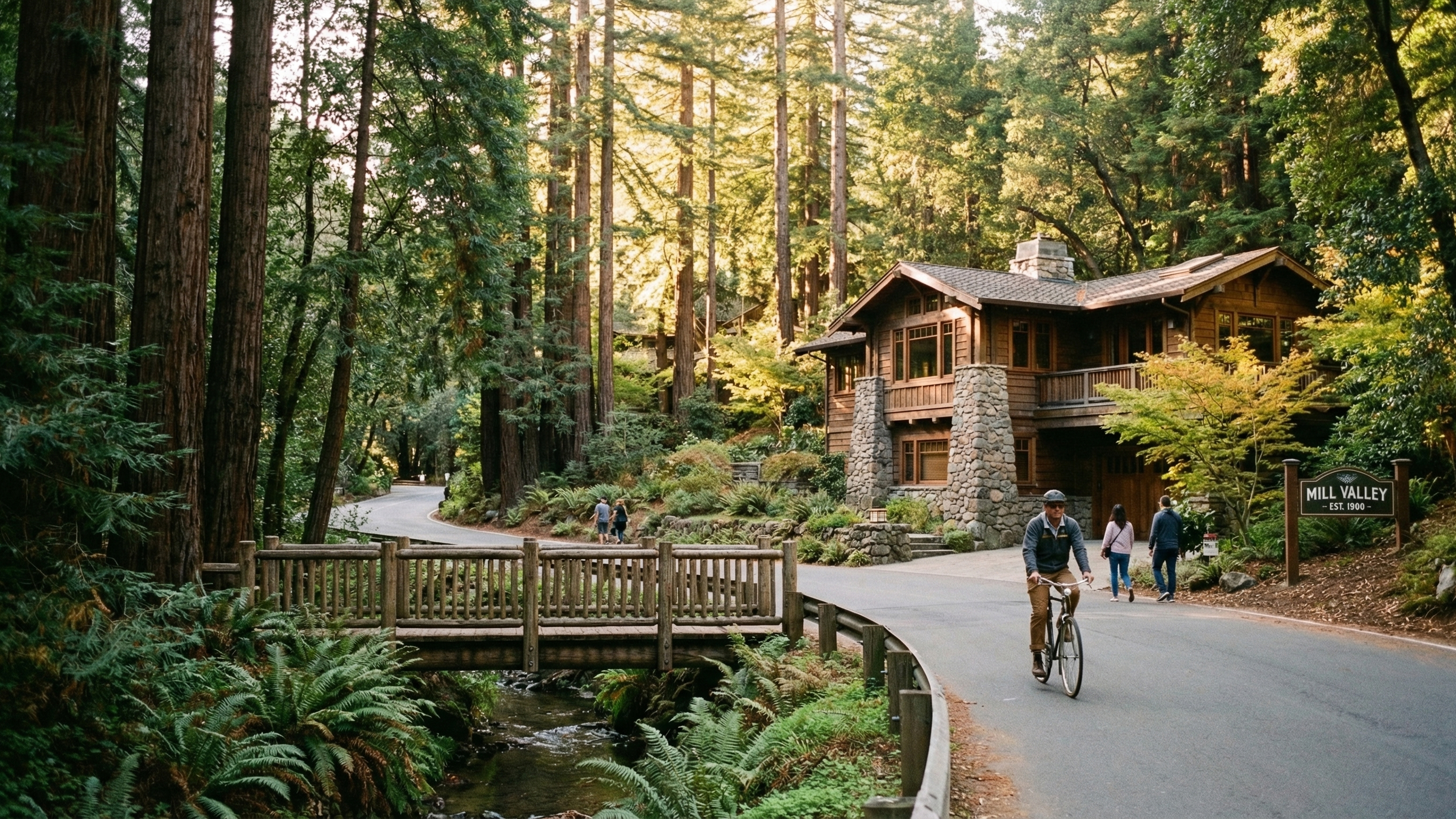 Mill Valley downtown and redwood town character